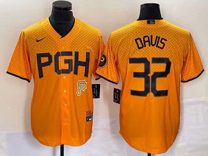 Mens Pittsburgh Pirates #32 Henry Davis Yellow 2023 City Connect Stitched Jersey1->pittsburgh pirates->MLB Jersey